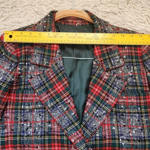 YSL Saint Laurent Rive Gauche Paris Vintage Tartan Tweed Blazer 1970s Euc - Picture 16 of 16